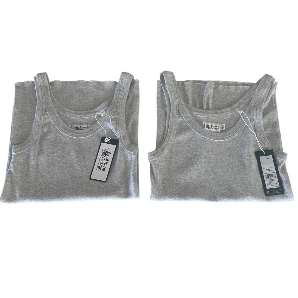 LOT 2 Alpine Design Womens Peak Rib Tank Top 2 Pack Light Gray Heather Small NEW